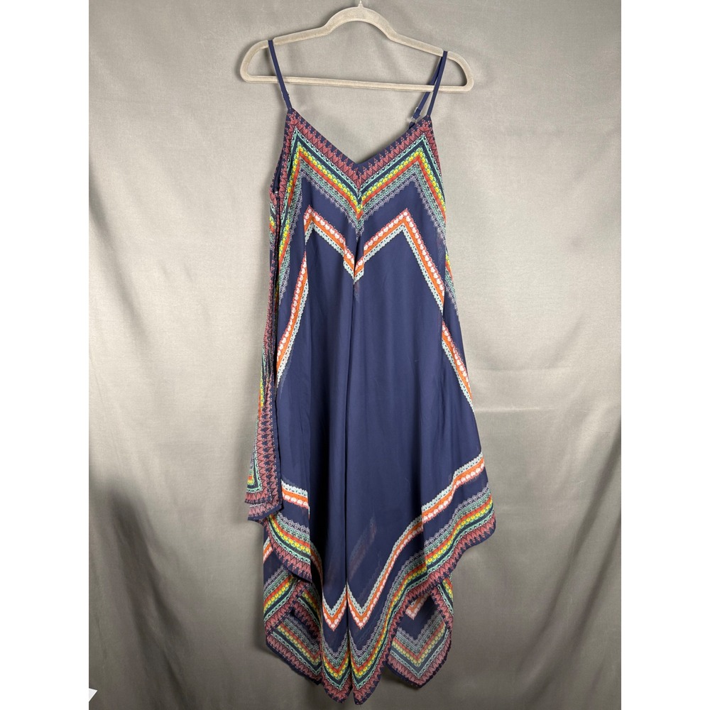 My Michelle Handkerchief Hem Dress Womens Medium Navy Multi Chevron Geometric